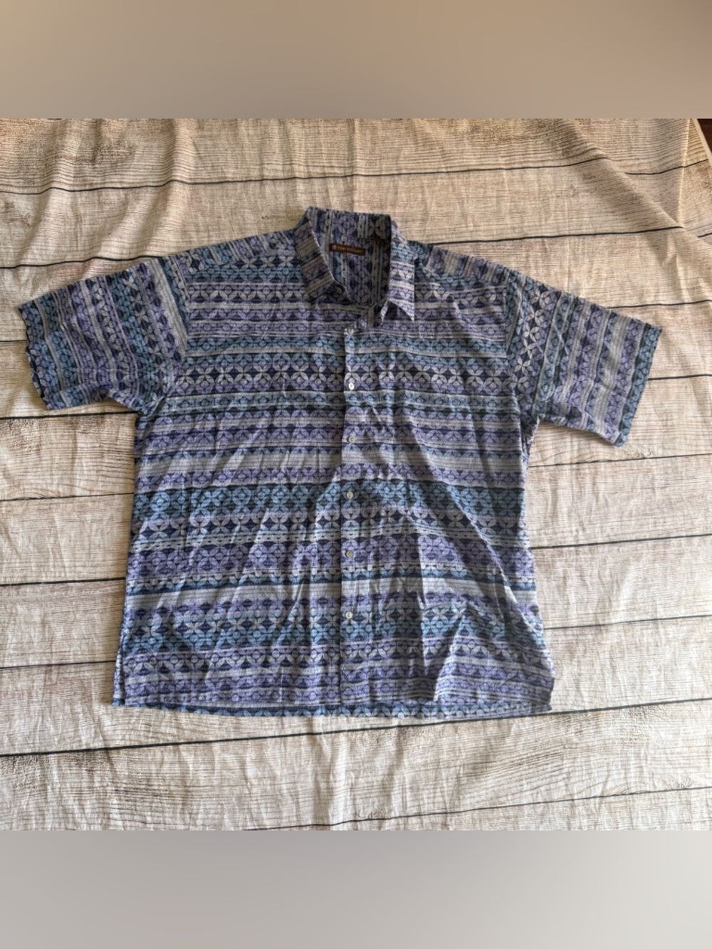 Tori Richard Hawaiian Shirt Mens sz XL Cotton Lawn Short Sleeve Geo Purple USA
